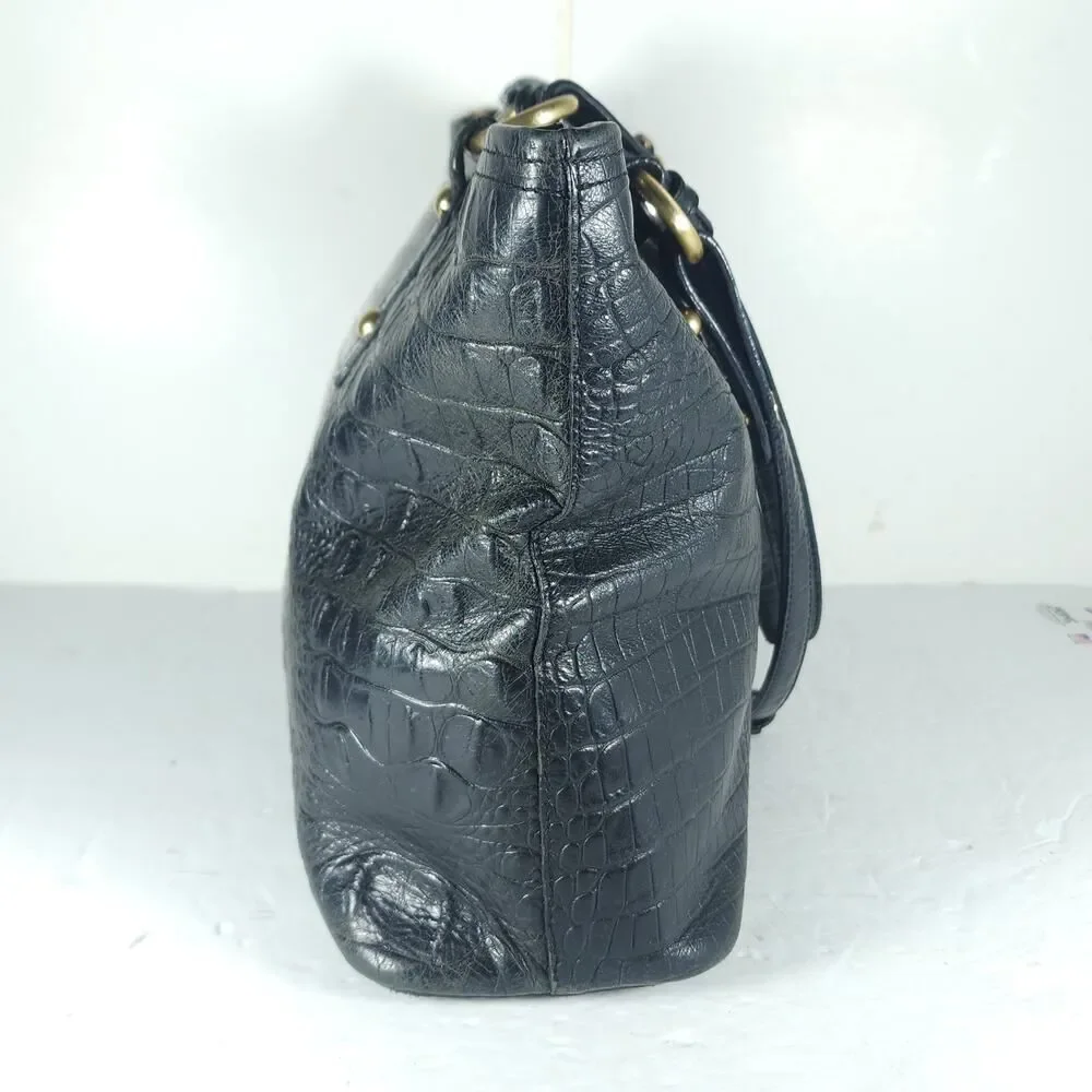 BRAHMIN Asher Medium Black Croc Embossed Melbourne Leather Tote bag